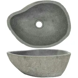 DELUKE® Naturstein Waschbecken oval - Flussstein Aufsatzwaschbecken Waschschale Waschtisch Handwaschbecken Bad Waschplatz Badezimmer Oval, 37-46cm