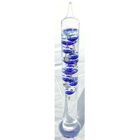 Large 44cm tall Free standing galileo thermometer with blue coloured baubles