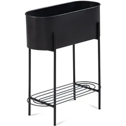 KADIMA DESIGN Pflanzgefäß Metall 51x65x22 cm Pflanzkübel Schwarz mit Gestell und Ablage, Design Pflanzenkübel Blumenkasten Indoor, Blumenkübel Blumentopf
