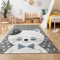 SIMPEX KinderTeppich, Niedliches Katze Design, Teppich Blau, 200 x 290 cm, Teppich für Kinder, Teppich Kinderzimmer