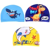 SJBAUTYO 3er Set Kinder Badekappen aus wasserdichtem Silikon für Jungen und Kleinkinder, perfekt für langes und kurzes Haar beim Schwimmen