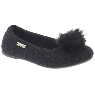 Living Kitzbühel Hausschuhe Ballerina Kunstfellbommel Schwarz