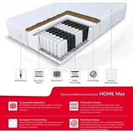 Fdm Matratze 180x200 cm Härtegrad H3 H4 Höhe 24 cm Taschenfederkernmatratze Kokosfaser-Einlage Polyurethan-Schaum 7 Zonen Kokos Bett Matratze