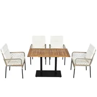Refined Living Balkonset 5-tlg Garten-Essset, Gartenmöbel Set, Rattan Stühle Outdoor,wetterfest, (Garten Essgruppe 4 Personen, mit 1 Tisch + 4 Stühle + 4 Sitzkissen, Terrassenmöbel Set, Balkonmöbel Set, Akazienholz Gartentisch, Esstisch mit Stühlen wetterfest, Rattan Balkonset aus Akazienholz & Polyrattan, Garten Stühle Hocker, Gartenlounge-Set, 5-tlg., Stabile Tischplatte,rostfrei,mit abnehmbarem Bezug, Langlebige), für Garten, Balkon,Terrasse,Mahlzeiten für den Outdoor-Einsatz weiß