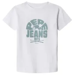 Pepe Jeans Unisex für Kinder. PB503971 Griffith T-shirt weiß (164cm), Lässig, Baumwolle, Kurzarm, Kinderbekleidung