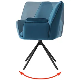 Mendler 6er-Set Esszimmerstuhl HWC-G67, Küchenstuhl Armlehne, drehbar Auto-Position, Samt türkis-blau, Beine schwarz