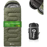Sekey Schlafsack 220 x 80 cm - 1,45 kg 3-Jahreszeiten-Deckenschlafsack, 2-in-1 als Decke nutzbar, 10 °C bis 20 °C - Separate Fußbelüftung, Anti-Klemm-Reißverschluss - für Camping & Outdoor, Grün