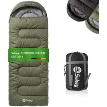 Sekey Schlafsack 220 x 80 cm - 1,45 kg 3-Jahreszeiten-Deckenschlafsack, 2-in-1 als Decke nutzbar, 10 °C bis 20 °C - Separate Fußbelüftung, Anti-Klemm-Reißverschluss - für Camping & Outdoor, Grün