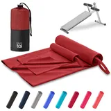 Blumtal Fitness Handtuch im 2er Set - Microfaser Sporthandtuch Fitnessstudio 180x90cm + Mikrofaser Handtuch 80x40cm - Microfaser Handtuch groß & klein - Gym Handtuch - Handtuch Microfaser - Dunkelrot