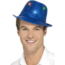 Paillettenhut Party Night blau mit LED-Leuchten - OS