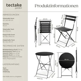 Tectake Bistrotisch-Set Frieda für 2 Personen schwarz