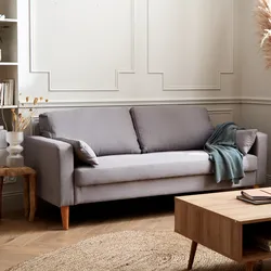 Gerades Sofa hellgrau - Bjorn - 3er Sofa mit Holzbeinen in skandinavischem Design