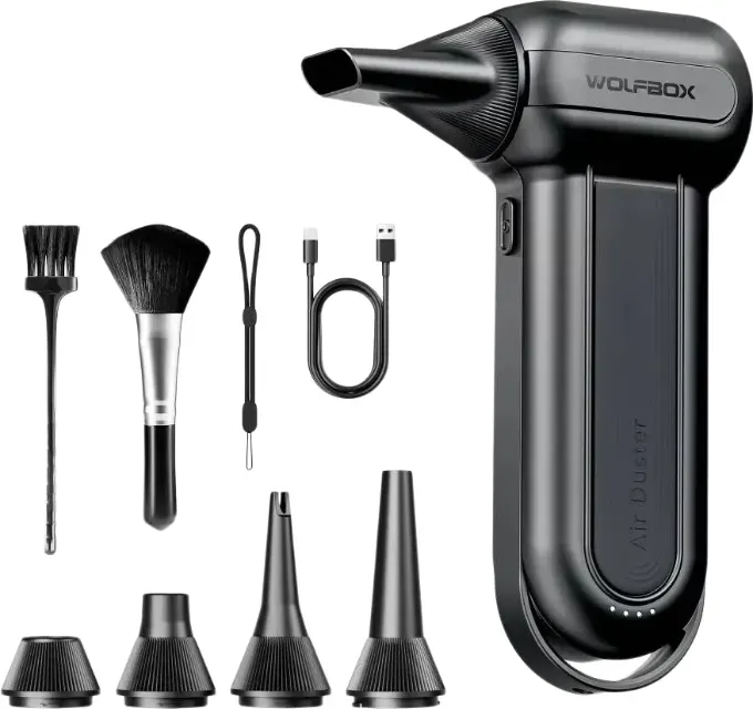 WOLFBOX DF100 (MF100-BLACK) Kabelloser elektrischer Air Duster, Luftbläser – 150.000 U/min, tragbarer Ventilator mit bürstenlosem Motor, für Auto, Zuhause und Outdoor