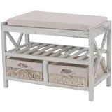 Mendler Schuhregal HWC-C48, Sitzbank Schuhablage, Shabby-Look Vintage 45x65x34cm - weiß