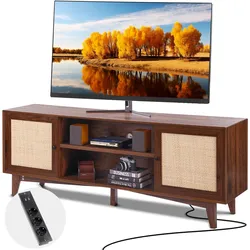 VEVOR Rattan-TV-Ständer 191cm Fernseher Boho-TV-Schrank Fernsehschrank Walnuss