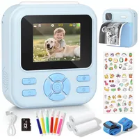 YOHOOLYO Sofortbildkamera Kinder 2,4 Zoll 1080P HD Kinderkamera mit 3 Rollen Druckpapier 32GB Karte Farbigen Stiften Aufkleber Geschenke für Jungen und Mädchen 3-12 Jahre (Blau)
