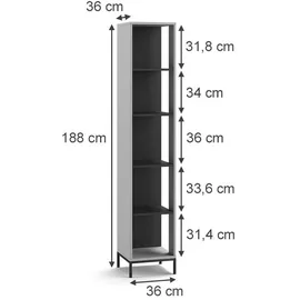 Vicco Bücherregal Eliza 36 x 188 cm Grau
