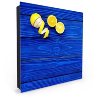 Primedeco Schlüsselkasten Magnetpinnwand mit Glasfront Zitronen auf Holz (1 St) blau