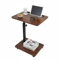 Relaxdays Beistelltisch C-Form, höhenverstellbar, 48–84 cm, Sofatisch zum Unterschieben, mit Rollen, Industrial, braun