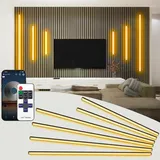 SHUNLEE 6 Stück LED Akustikpaneele Beleuchtung, Smart Bluetooth Schwarzer Eingebetteter LED für Akustikpaneele, 10MM Selbstklebend 2700K Warmweiß Wandpaneele Beleuchtung (40cm*2+70cm*4)