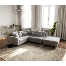 DeLife Ecksofa Clovis Hellgrau Strukturstoff Hocker Armlehne Ottomane Links Modulsofa - Grau/Hellgrau