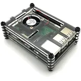 BerryBase Gehäuse für Raspberry Pi 3B+, 3B, 2B mit Lüfter, stackable, transparent/schwarz