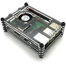 BerryBase Gehäuse für Raspberry Pi 3B+, 3B, 2B mit Lüfter, stackable, transparent/schwarz