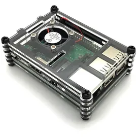 BerryBase Gehäuse für Raspberry Pi 3B+, 3B, 2B mit Lüfter, stackable, transparent/schwarz