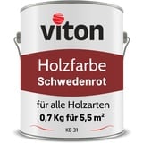 Viton Holzfarbe - 0,7 Kg Schweden-Rot Holzlack Seidenmatt - Wetterschutzfarbe für Außen - 3in1 Grundierung & Deckfarbe - Profi-Holzschutzlack - KE31 - RAL 3011 Schwedenrot