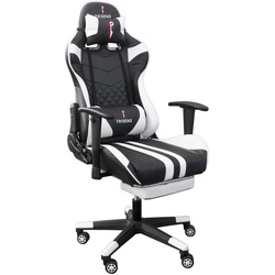 Gaming Stuhl im Racing Design in Lederoptik Bürostuhl mit flexiblen Armlehnen ergonomischer Schreibtischstuhl mit verstellbarem Rückenstützkissen, Nackenkissen und Fußstütze