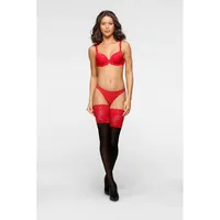 LASCANA Halterlose Feinstrümpfe Damen schwarz / rot Gr.52-54