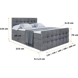 altdecor Boxspringbett mit Matratze und Lattenrost - BERO -Z KING - 160x200 cm - Dunkelgrau Samt - Topper, Fußteil, Polsterbett mit Bettkasten, Be... - Dunkelgrau