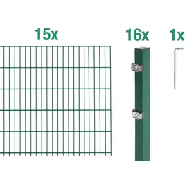 GAH Alberts Doppelstabmattenzaun Komplettset 16 Matten 0,8 x 30 m grün