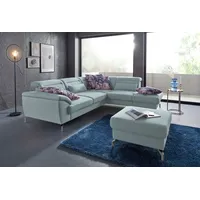Ecksofa SIT & MORE "Percy L-Form", blau (aqua), B:270cm H:77cm T:235cm, Sofas, Ecksofa, 12 cm Fußhöhe, Sitztiefenverstellung, wahlweise in 2 Fußfarben