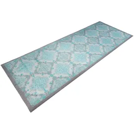 oKu-Tex Läufer Küchenläufer, Türvorleger, Retro Design, Patchwork, rechteckig, Kachelmotiv, verschiedene Muster, rutschfest & waschbar blau|grau 45 cm x 75 cm