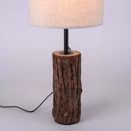 just light. Tischleuchte Beistelllampe Tischlampe Schlafzimmerlampe Holzdekor Stoff H 58 cm