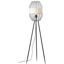 BRILLIANT Lampe, Slope Standleuchte dreibeinig schwarz/natur, 1x A60, E27, 40W, Mit Fußschalter