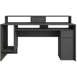 OTTO home Schreibtisch OTTO HOME "Peoria Computertisch mit Monitoraufsatz & Towerfach, viel Stauraum", graphit, graphit, graphit, B:160cm H:91cm T:70cm, Tische, Schreibtisch, Büroschreibtisch, Gamingtisch mit Schublade, modern, Breite 160 cm