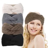 Winter Stirnband Damen Mädchen 4 Stück Gestrickt Häkeln Stirnbänder Haarbänder Breit Ohrenwärmer Häkelarbeit Elastische Haarschmuck