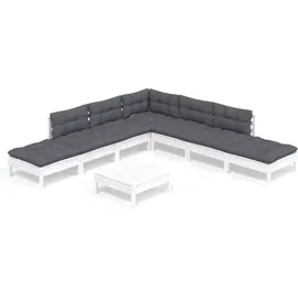 vidaXL Garten-Lounge-Set 8-tlg. mit Kissen weiß