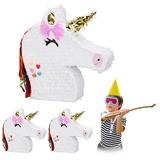 relaxdays Papierdekoration 3 x Pinata Einhorn rosa|weiß