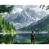 IDEYKA Berglandschaft - Malen nach Zahlen für Erwachsene, einfaches Acryl-Malen nach Zahlen für Erwachsene, malen nach zahlen erwachsene mit rahmen,DIY-Malen nach Zahlen als Geschenk, 40х50cm