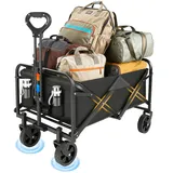 Menbyci Bollerwagen Faltbar 120L 100KG Belastbar, Verstellbarer Griff & 2 Netztaschen, Handwagen Klappbar Transportwagen Strandwagen für Alle Gelände, Outdoor Camping Strand Einkaufen Garten