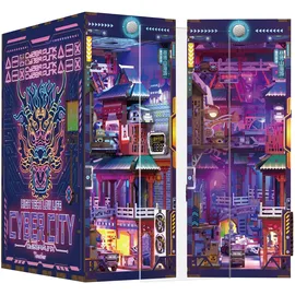 tonecheer Book Nook Kit 3D Holzpuzzle Modellbausatz Cyberstadt