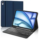 Hülle mit Tastatur für iPad Air 11 Zoll (M4/M3/M2) 2026/2025/2024, Bluetooth Tastatur Hülle für iPad Air 5/4 gen und Pro 11 4/3/2/1 Gen, 7 Farben Beleuchtete, QWERTZ Layout (Dunkelblau-Touchpad)