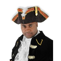 Elope Kostüm Dreispitz Gouverneur, Edle Kopfbedeckung für Piraten Kostüm und historische Bekleidung schwarz