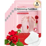 Fußmaske-6 Paar Hornhaut Entfernen FußPeeling Fussmaske,Feuchtigkeitsspendende Fussmaske Socken,Natürlich & Sanft Fußpflege für Trockene und Rissige Füße, Rose Fusspflege Foot Mask für Männer Frauen