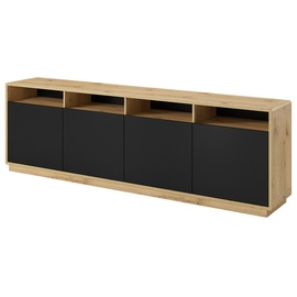 Lomadox Sideboard Wohnzimmer Esszimmer mit LED Beleuchtung ALBANY-83 in Taurus Eiche Nb. mit Absetzungen in schwarz matt, B/H/T: ca. 238/75/40 cm