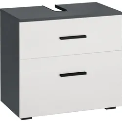 Waschbeckenunterschrank INOSIGN "Skara", grau (anthrazit, weiß), B:60cm H:55cm T:35cm, Spanplatte, Schränke, mit Klappe und Schubkasten, schwarze Griffe, Breite 60 cm, Höhe 55 cm