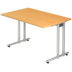 HAMMERBACHER Prokura Schreibtisch buche rechteckig, C-Fuß-Gestell silber 120,0 x 80,0 cm